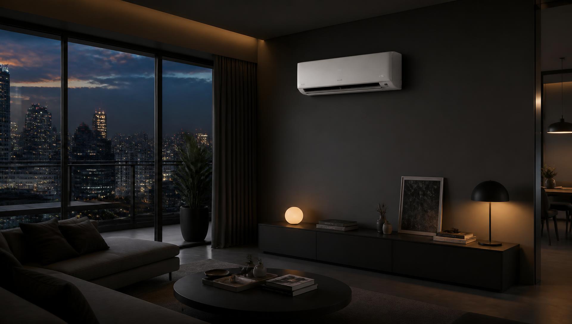 Ambiente residencial climatizado ao anoitecer